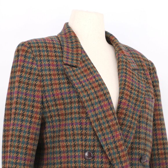 VINTAGE GIORGIO SANT'ANGELO Houndstooth Wool Double Breasted Blazer Size 12 - Picture 3 of 6